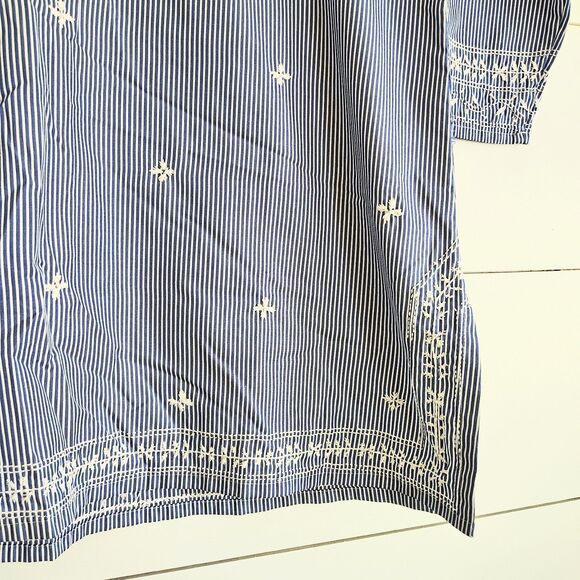 Gretchen Scott The Brooks Tunic Preppy Coastal Resortwear Blue Embroidered LARGE - Picture 3 of 11